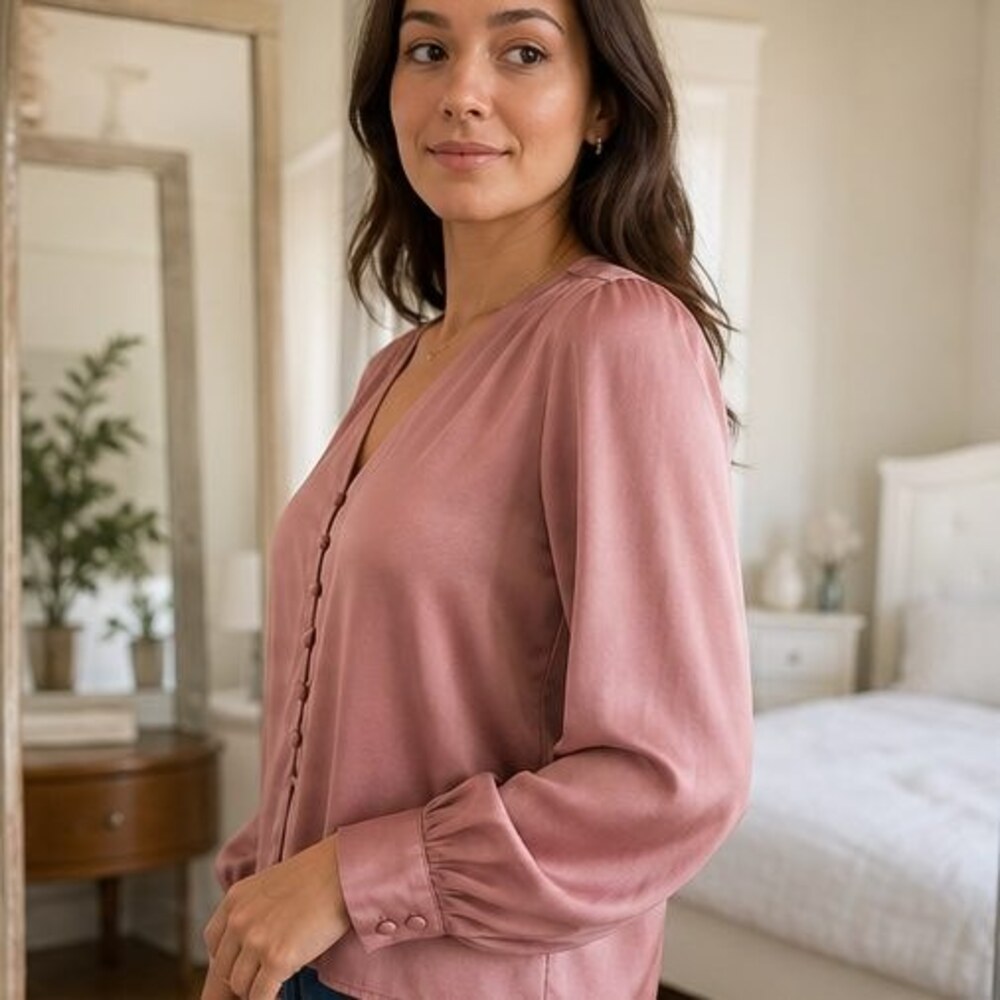Rust Tie Neck Blouse - Picture 3 of 6